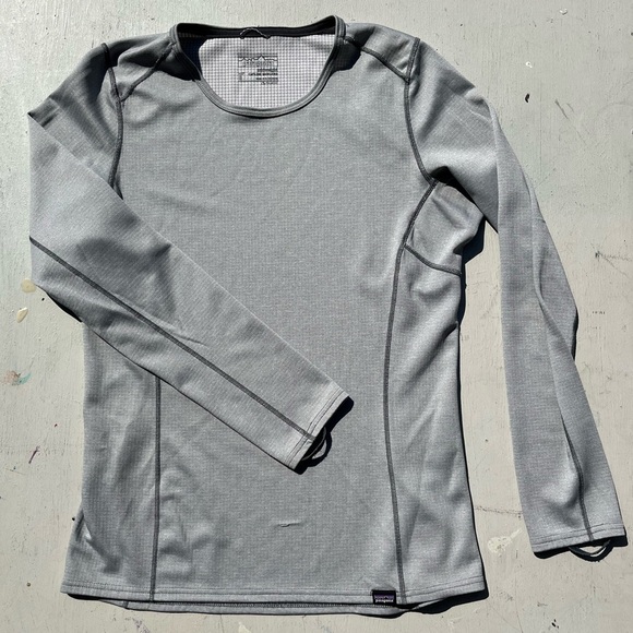 Women's Patagonia T-Shirt Gray Silver Solid S Round Active Polartec Baselayer - Picture 3 of 14